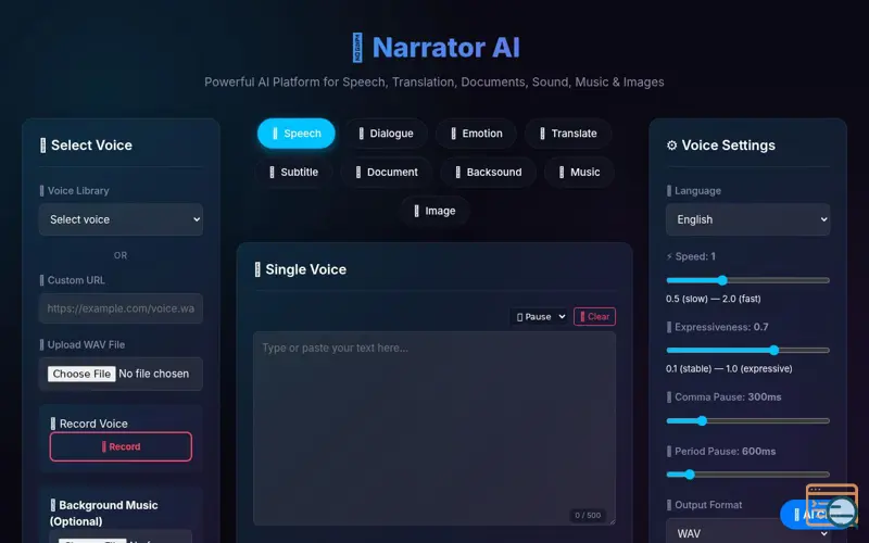 Screenshot of Narator AI