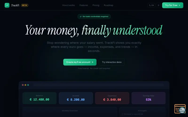 Screenshot of TrackFi