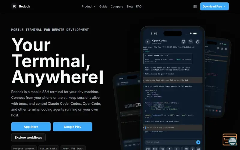 Screenshot of Redock | Build Anywhere with an AI Coding Mobile Workbench - SSH tmux terminal