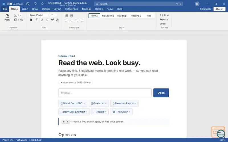 Screenshot of Sneakread