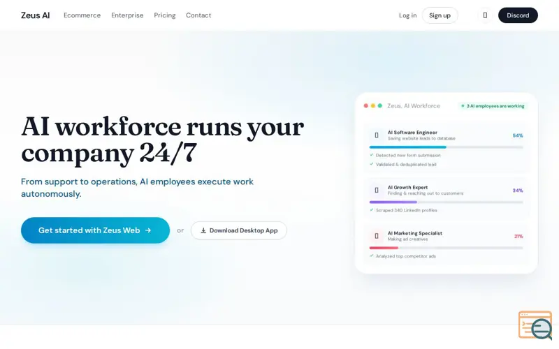 Screenshot of Zeus.team, AI native workspace