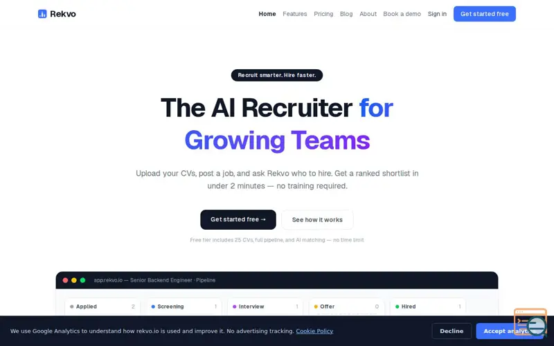 Screenshot of Rekvo — The AI Recruiter for Growing Teams