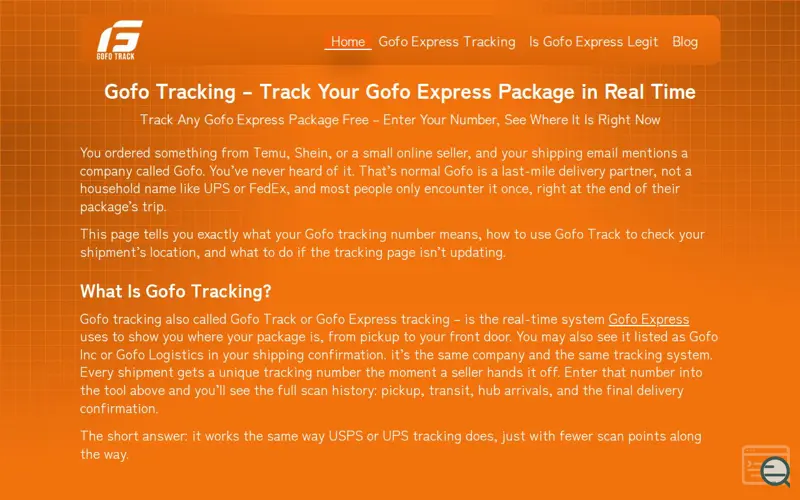Screenshot of Gofo Tracking, a launch using SimpleLightbox