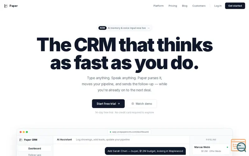 Screenshot of Paper CRM