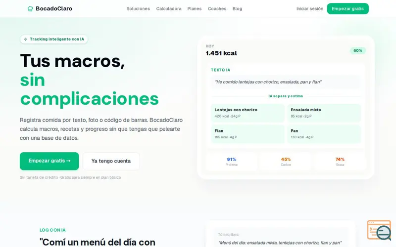 Screenshot of BocadoClaro