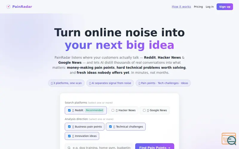 Screenshot of PainRadar