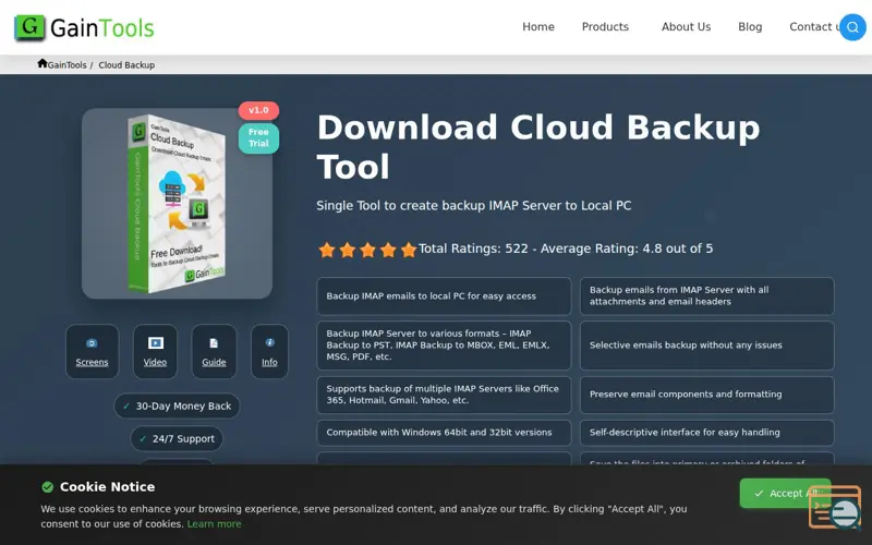 Screenshot of GainTools Cloud Backup Tool