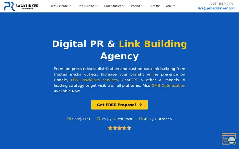 Screenshot of PR Backlinker