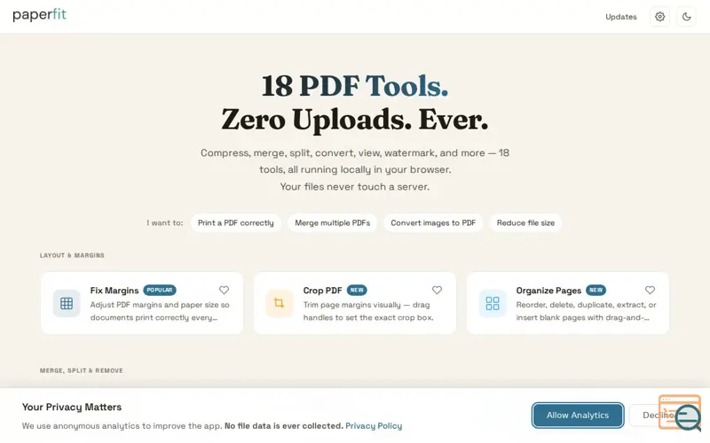 Screenshot of Paperfit