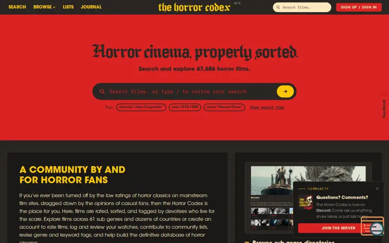 Screenshot of The Horror Codex