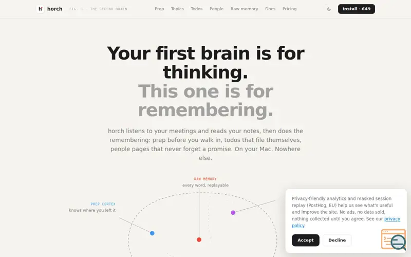 Screenshot of horch — Listens on your Mac. Speaks to no one.
