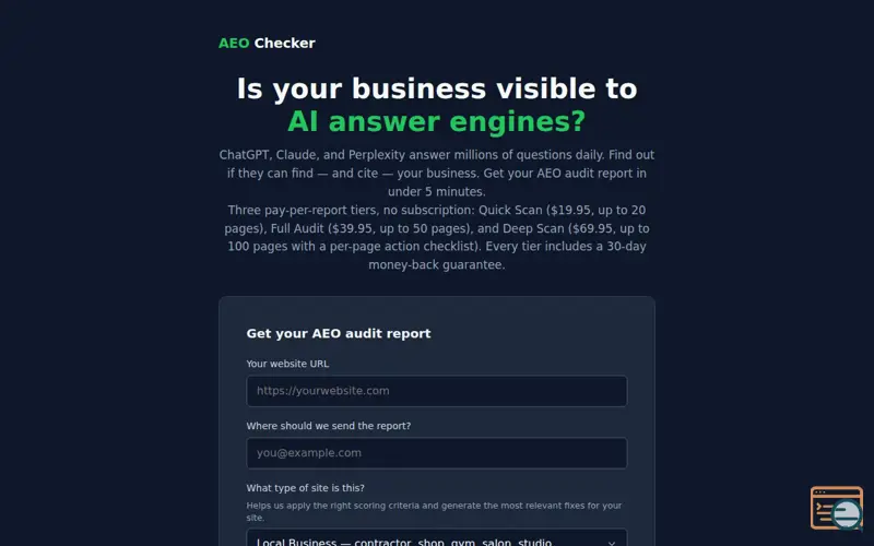 Screenshot of AEO Check