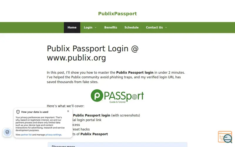 Screenshot of Publix Passport, a launch using Ad Inserter