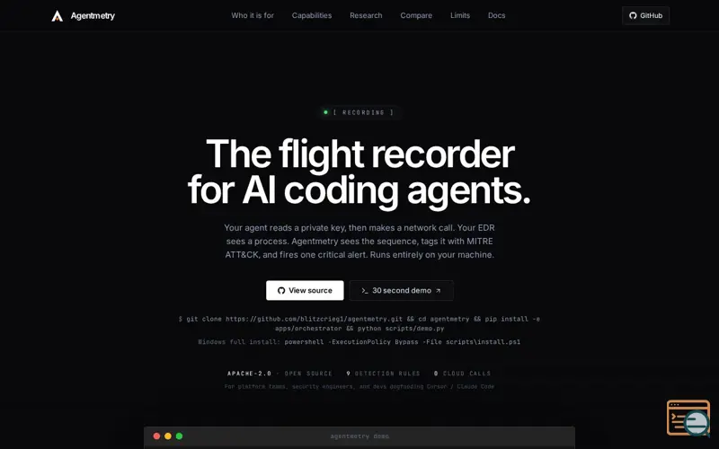 Screenshot of Agentmetry: local flight recorder for AI coding agents