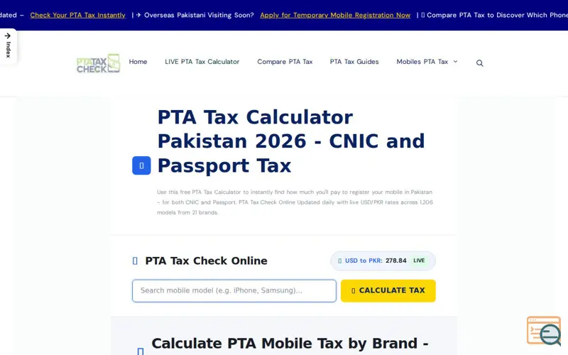 Screenshot of PTA Tax Calculator
