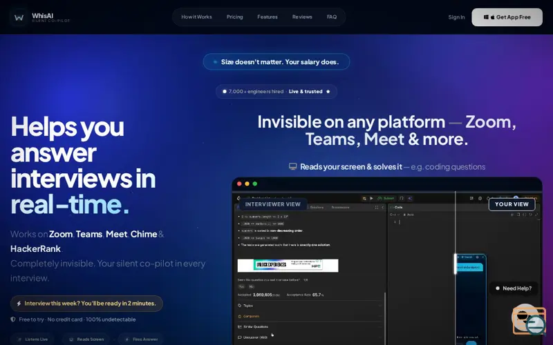 Screenshot of WhisAI - Real Time Interview Copilot