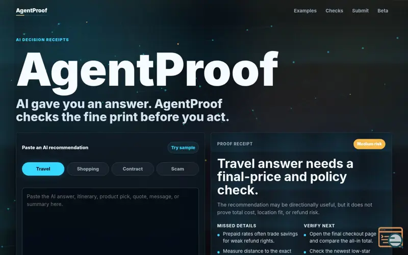 Screenshot of AgentProof