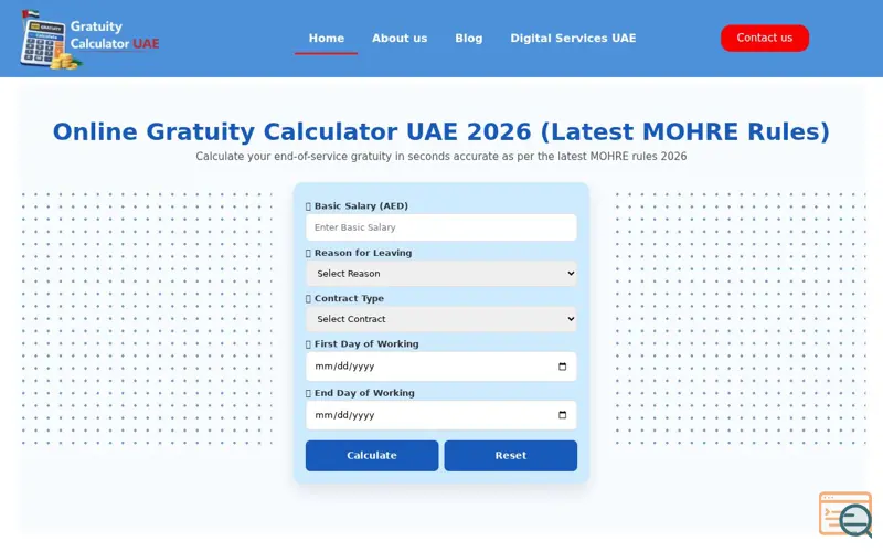 Screenshot of gratuitycalculatruae.com
