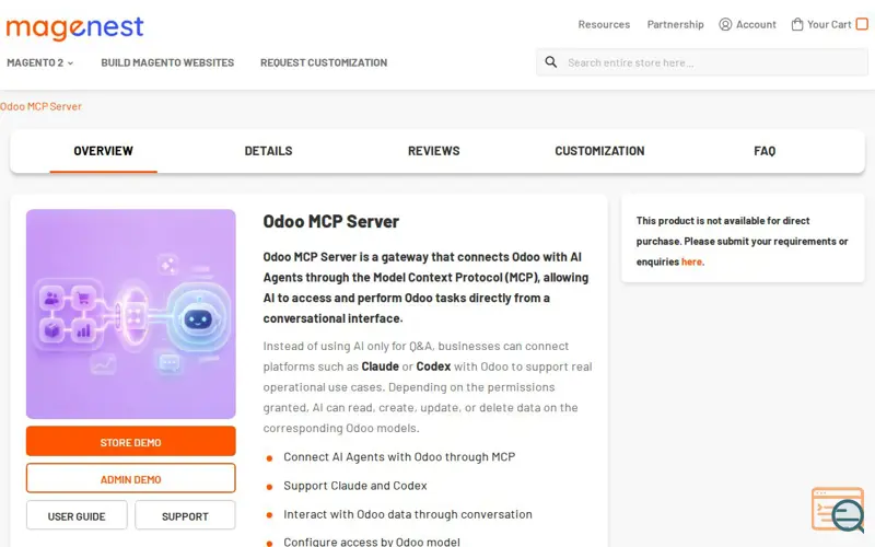 Screenshot of Magenest Odoo MCP Server, a launch using Arcot 3-D Secure