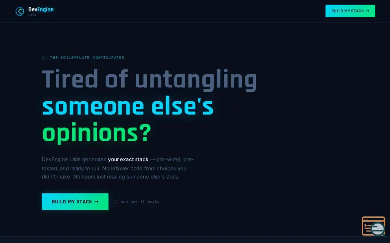 Screenshot of DevEngine Labs — Start Building Faster