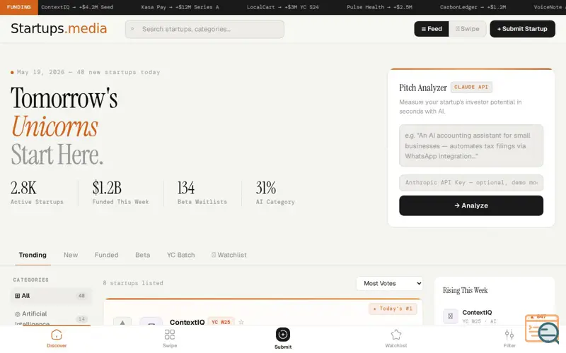 Screenshot of Startups.media 2.0