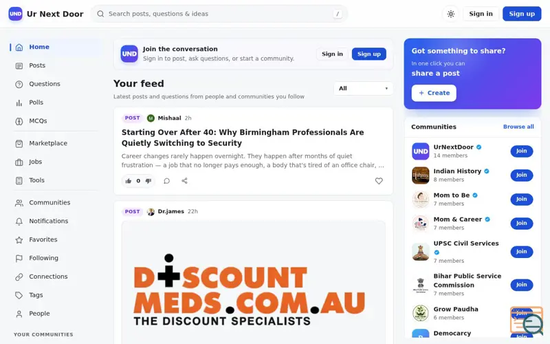 Screenshot of Ur Next Door, a launch using 121WebHosting