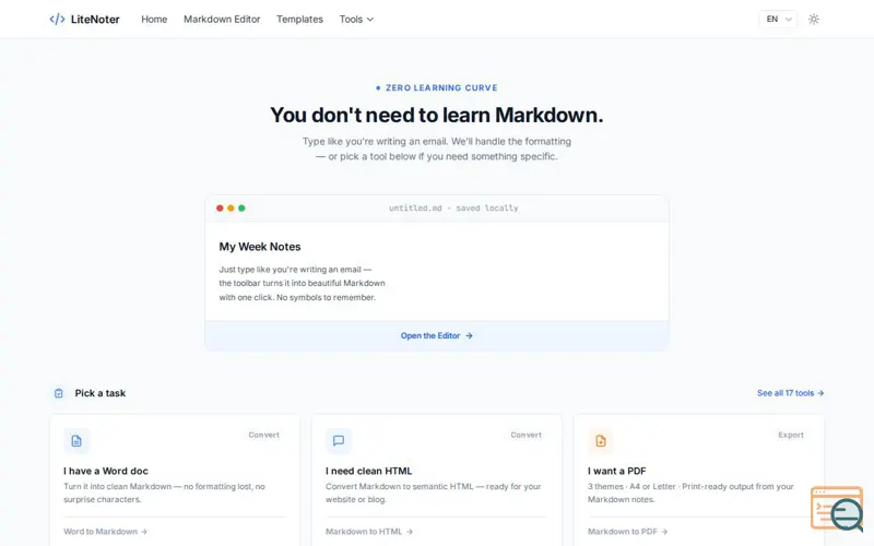 Screenshot of LiteNoter - Write Markdown No Syntax