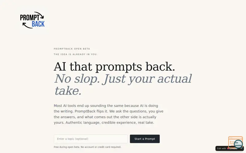 Screenshot of PromptBack