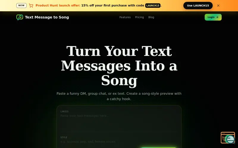 Screenshot of Text Message to Song