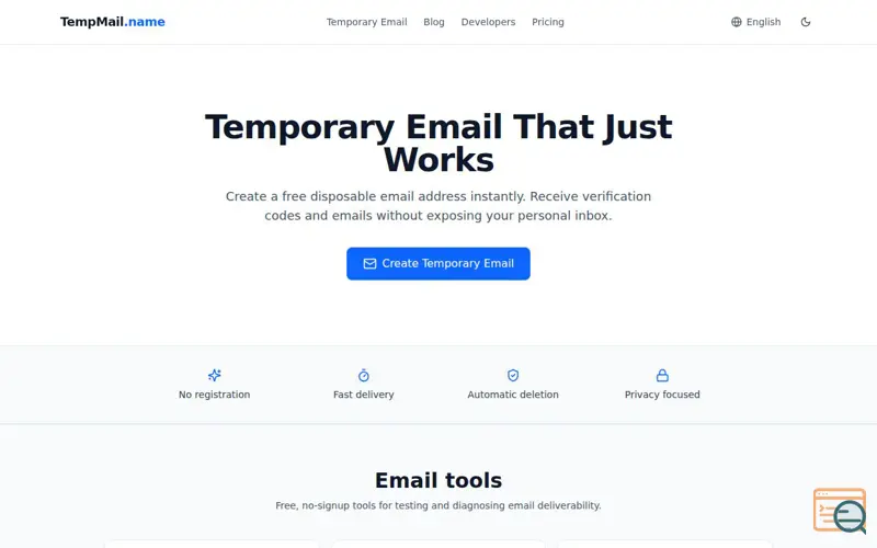 Screenshot of TempMail.name