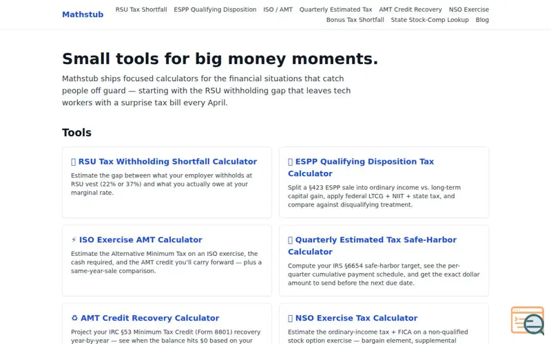 Screenshot of Mathstub