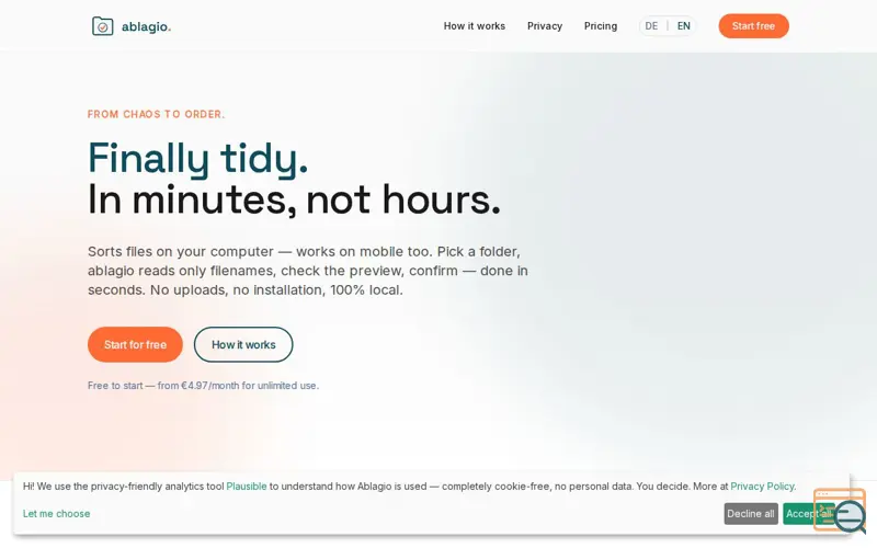 Screenshot of ablagio., a launch using Klaro