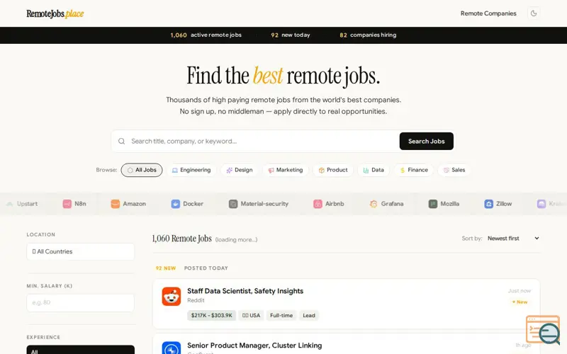 Screenshot of Remote Job Board