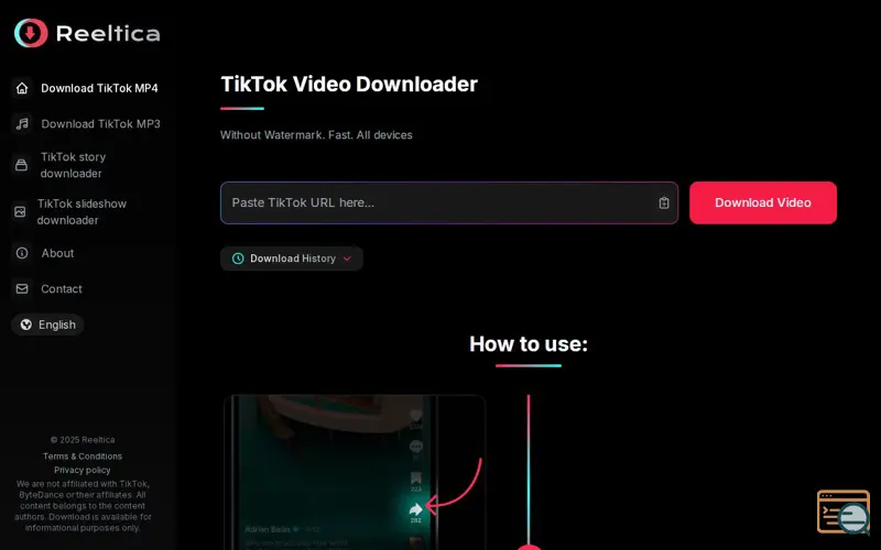 Screenshot of Reeltica, a launch using Hoster.by