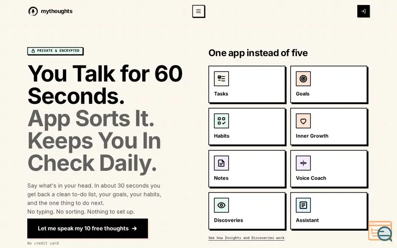 Screenshot of MyThoughts.co
