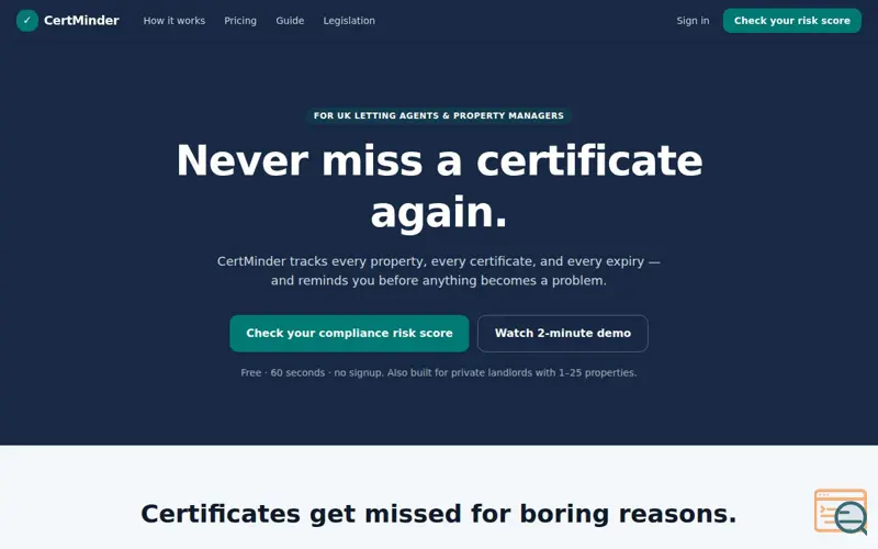 Screenshot of CertMinder