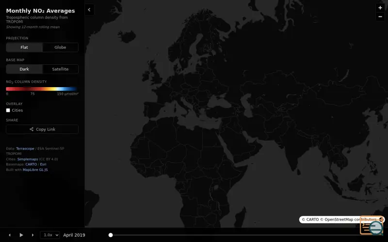Screenshot of 7 Years of Tropospheric NO₂