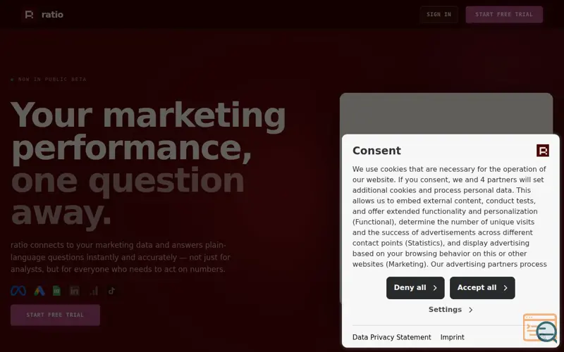 Screenshot of ratio - performance data on demand