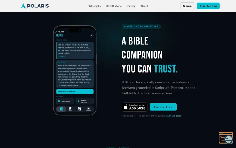 Screenshot of Polaris Bible iOS app launch, a launch using Hover