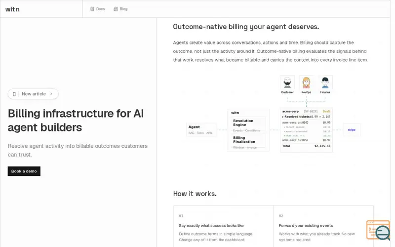 Screenshot of witn - Billing infrastructure for AI agent builders