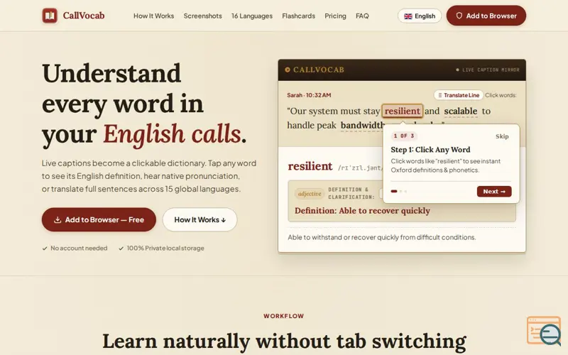 Screenshot of CallVocab