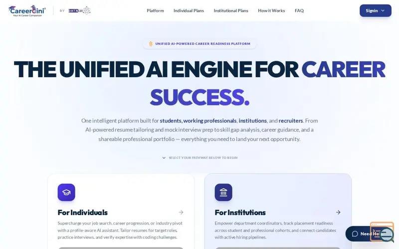 Screenshot of CareerGini, a launch using shadcn/ui