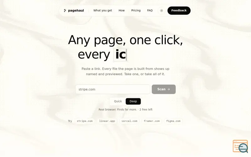 Screenshot of pagehaul