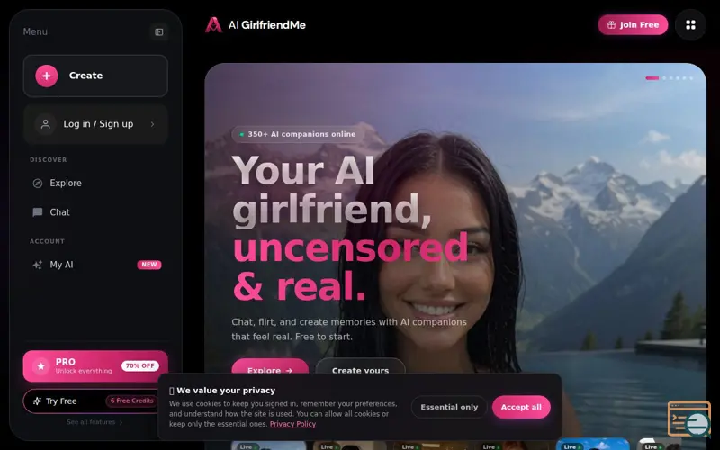 Screenshot of AiGirlfriendMe.com