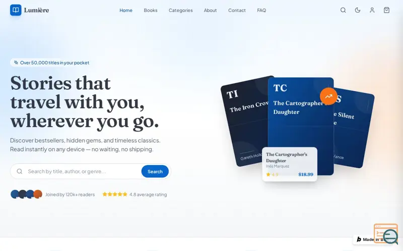 Screenshot of Lumière — Digital Bookstore