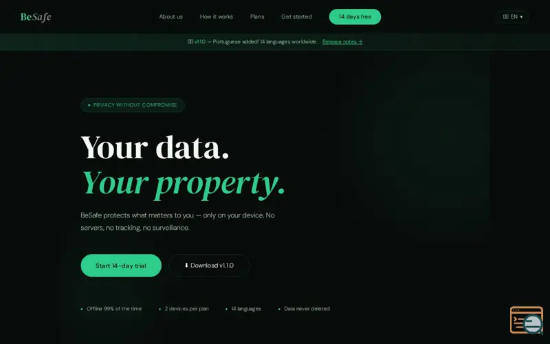 Screenshot of BeSafe — Your data. Always.