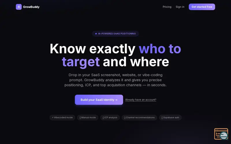 Screenshot of GrowBuddy — Build Your SaaS Identity