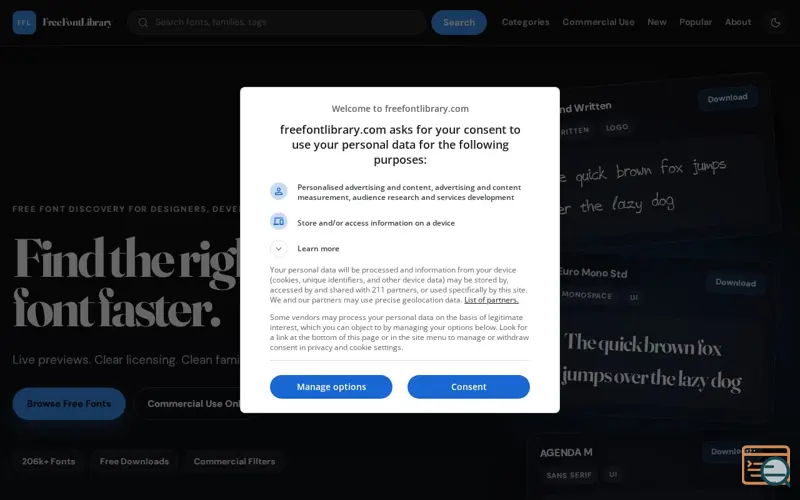 Screenshot of FreeFontLibrary.com