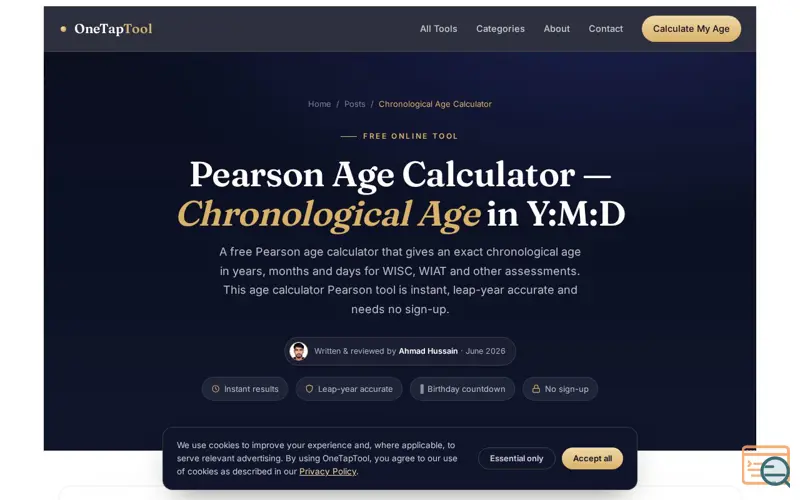 Screenshot of OneTapTool Chronological Age Calculator