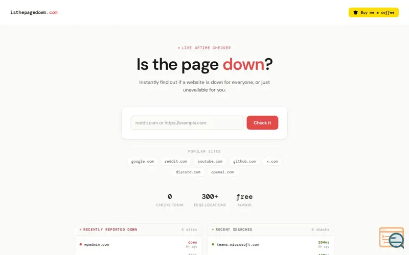 Screenshot of isthepagedown.com